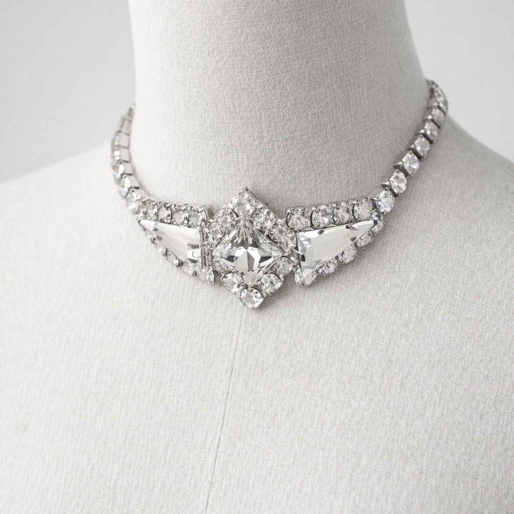 Alessandra Rich Silver Crystal Choker Necklace - NEW w Box